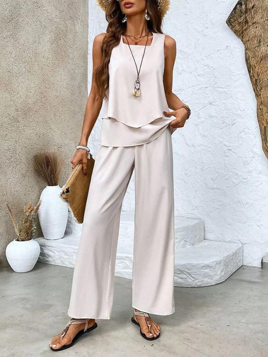 Conjunto Chic: Top sin Mangas y Pantalón Ancho
