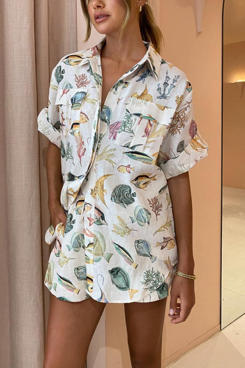 Conjunto Camisa y Shorts Estampado Tropical