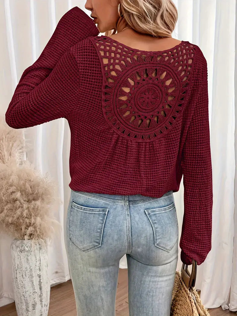 Top Manga Larga con Espalda Crochet