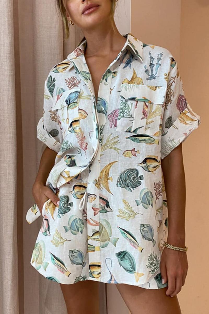Conjunto Camisa y Shorts Estampado Tropical