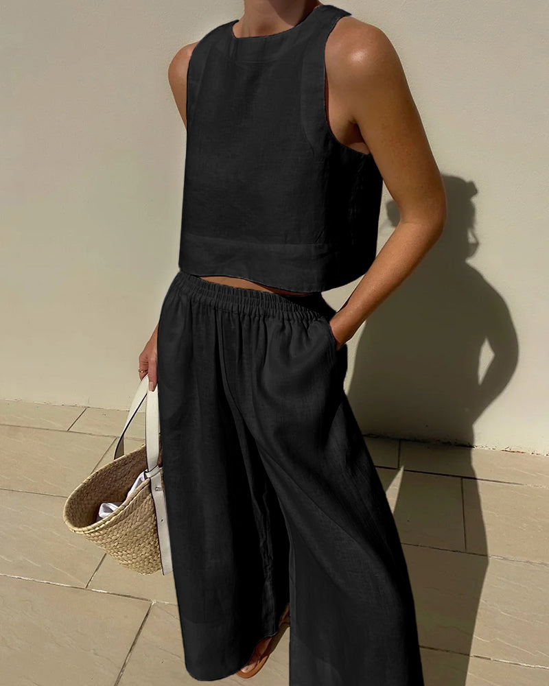 Conjunto Top Corto & Pantalón Palazzo