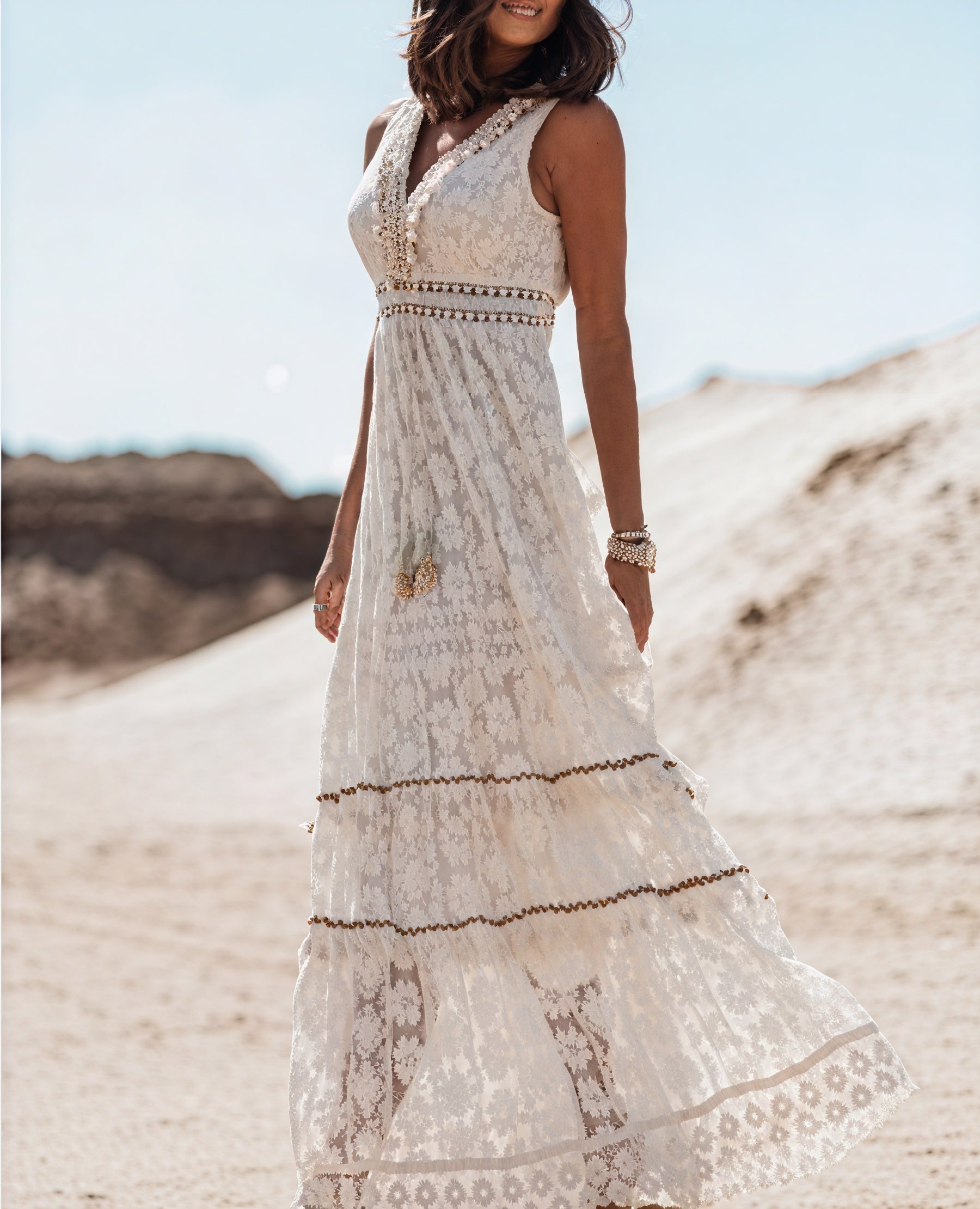 Vestido Midi Bohemio con Encaje Delicado