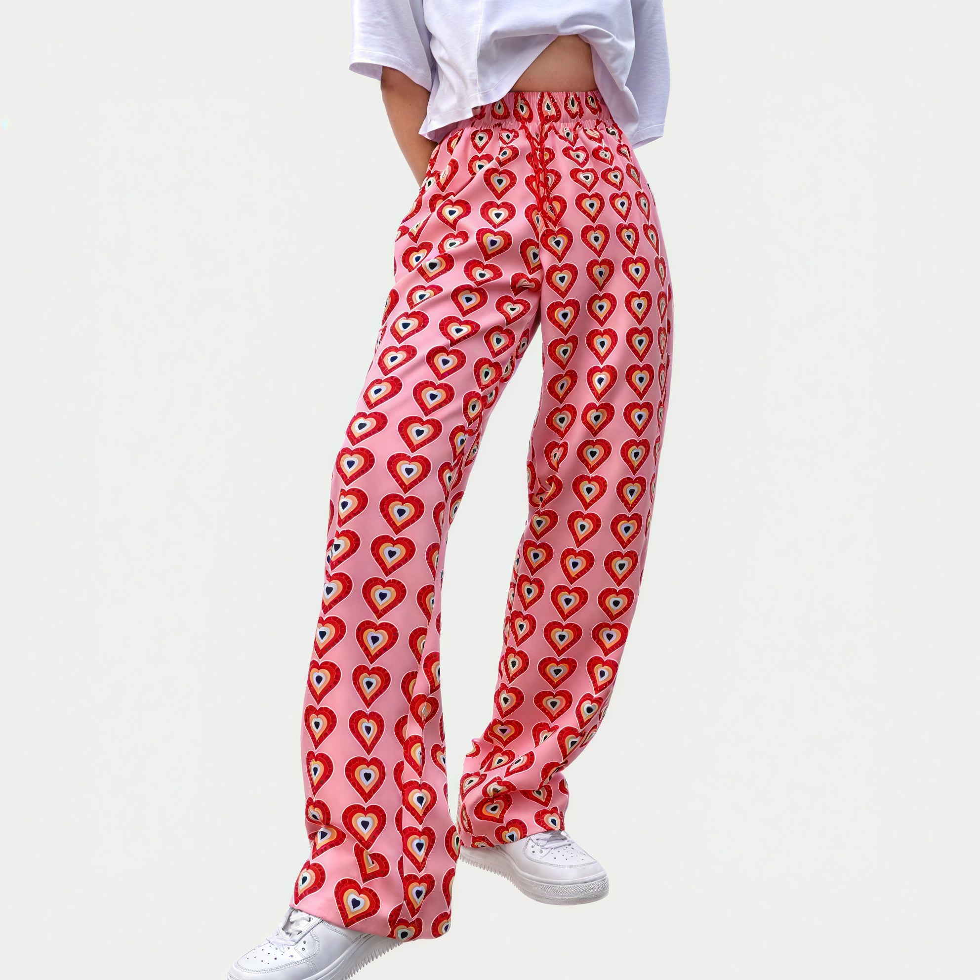 Pantalones Fluidos Estampado Corazones