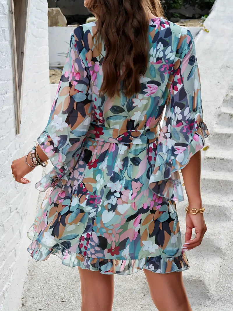 Vestido Floral Cruzado con Volantes
