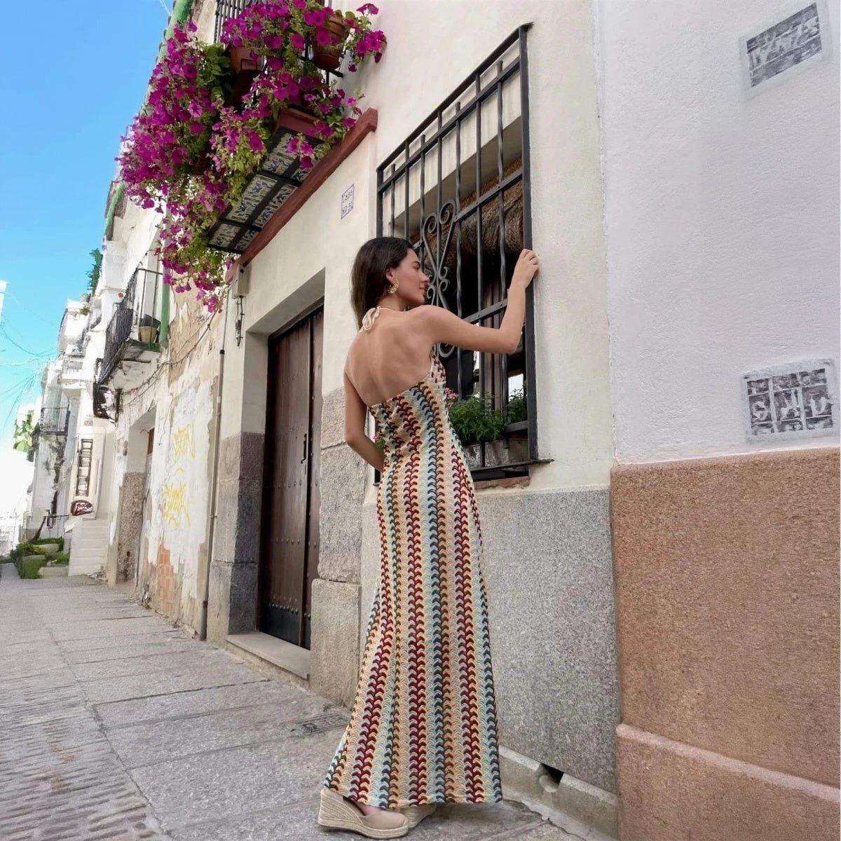 Vestido Halter Largo Estampado Chic