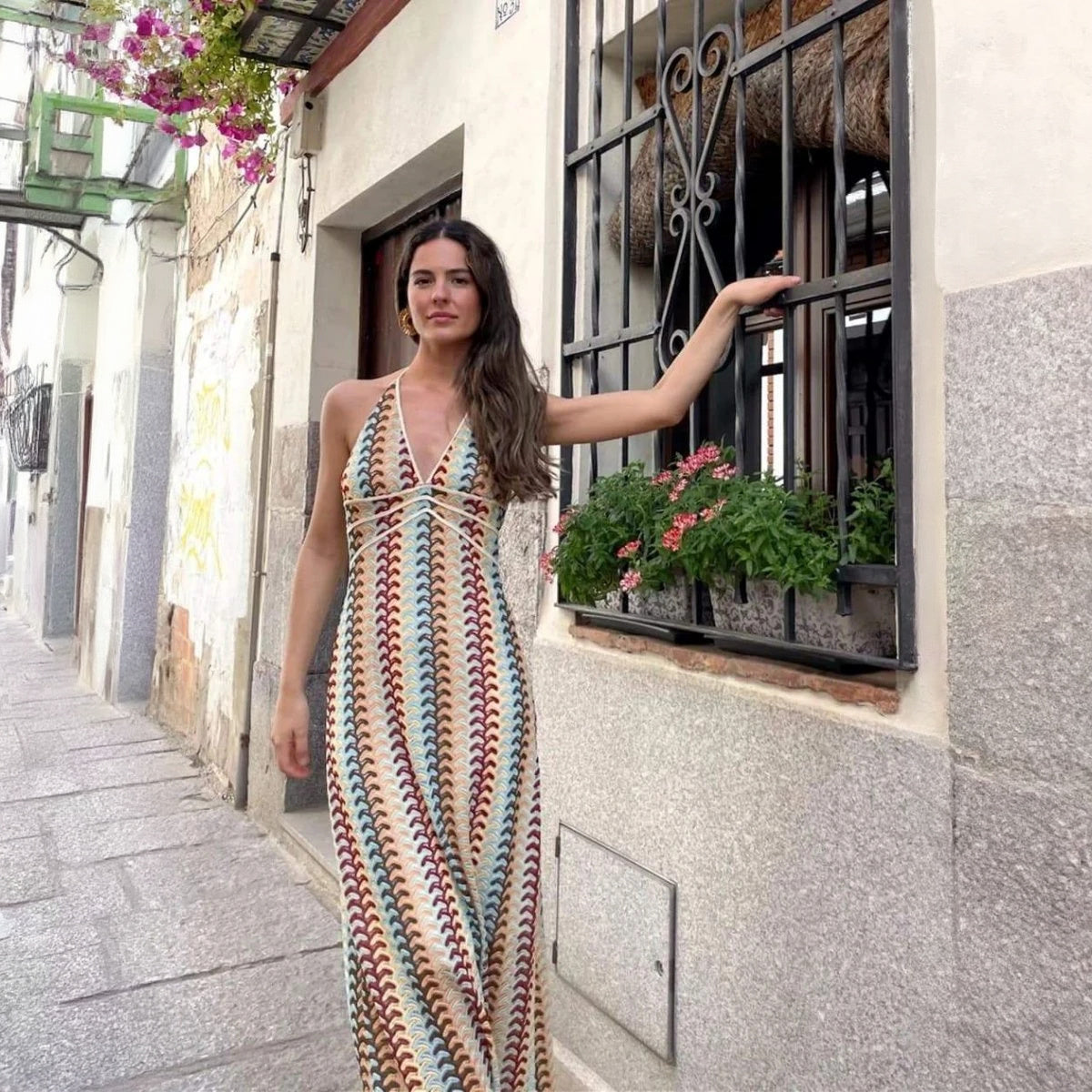 Vestido Halter Largo Estampado Chic