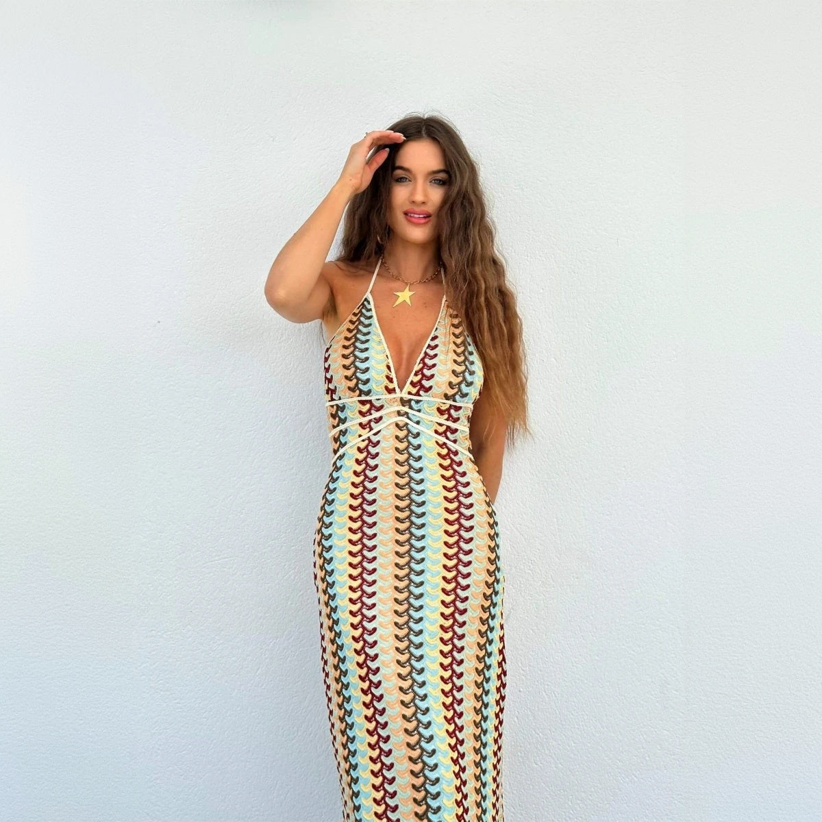 Vestido Halter Largo Estampado Chic