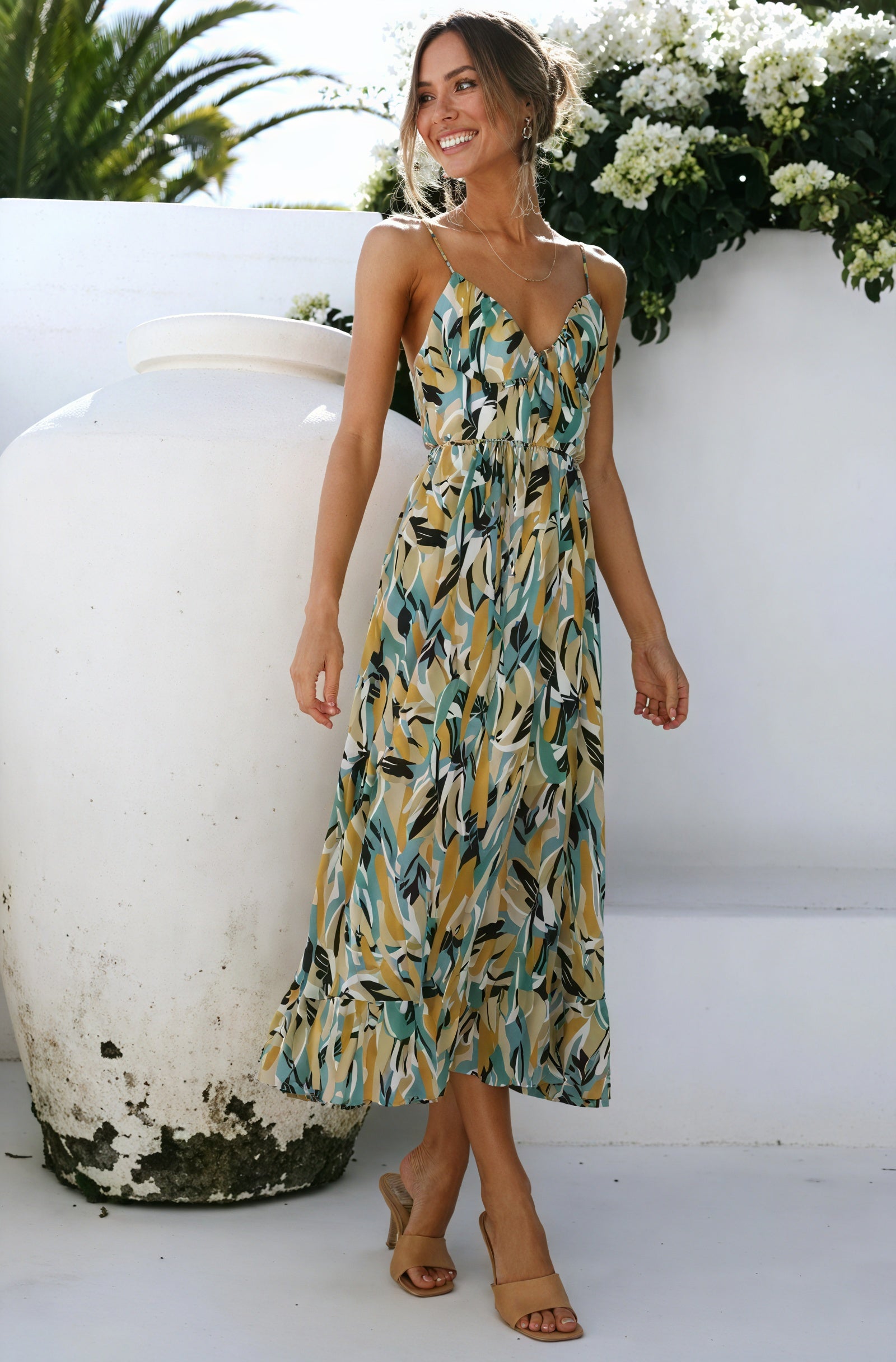 Vestido Estampado Abstracto con Tirantes Finos