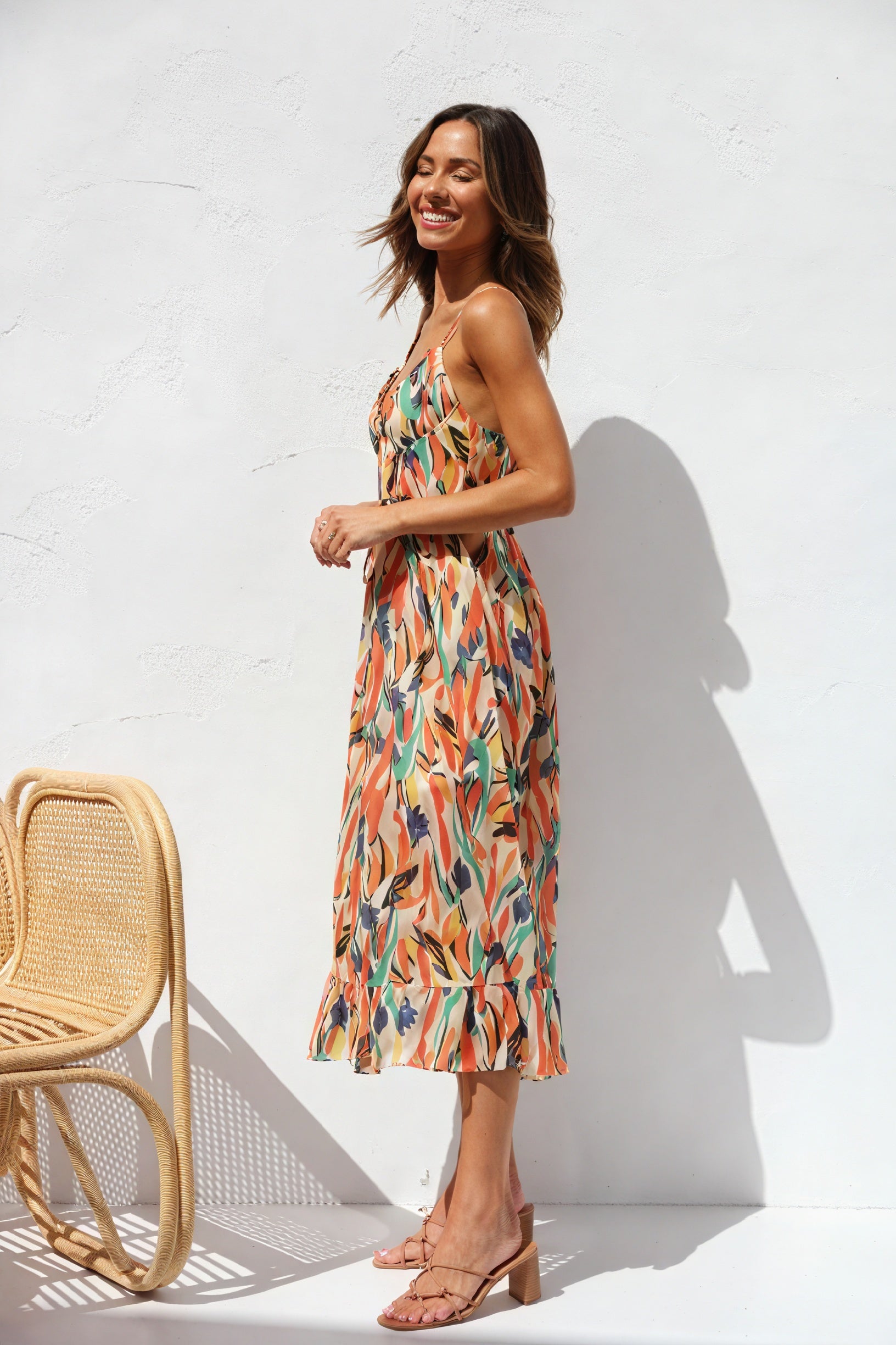 Vestido Estampado Abstracto con Tirantes Finos