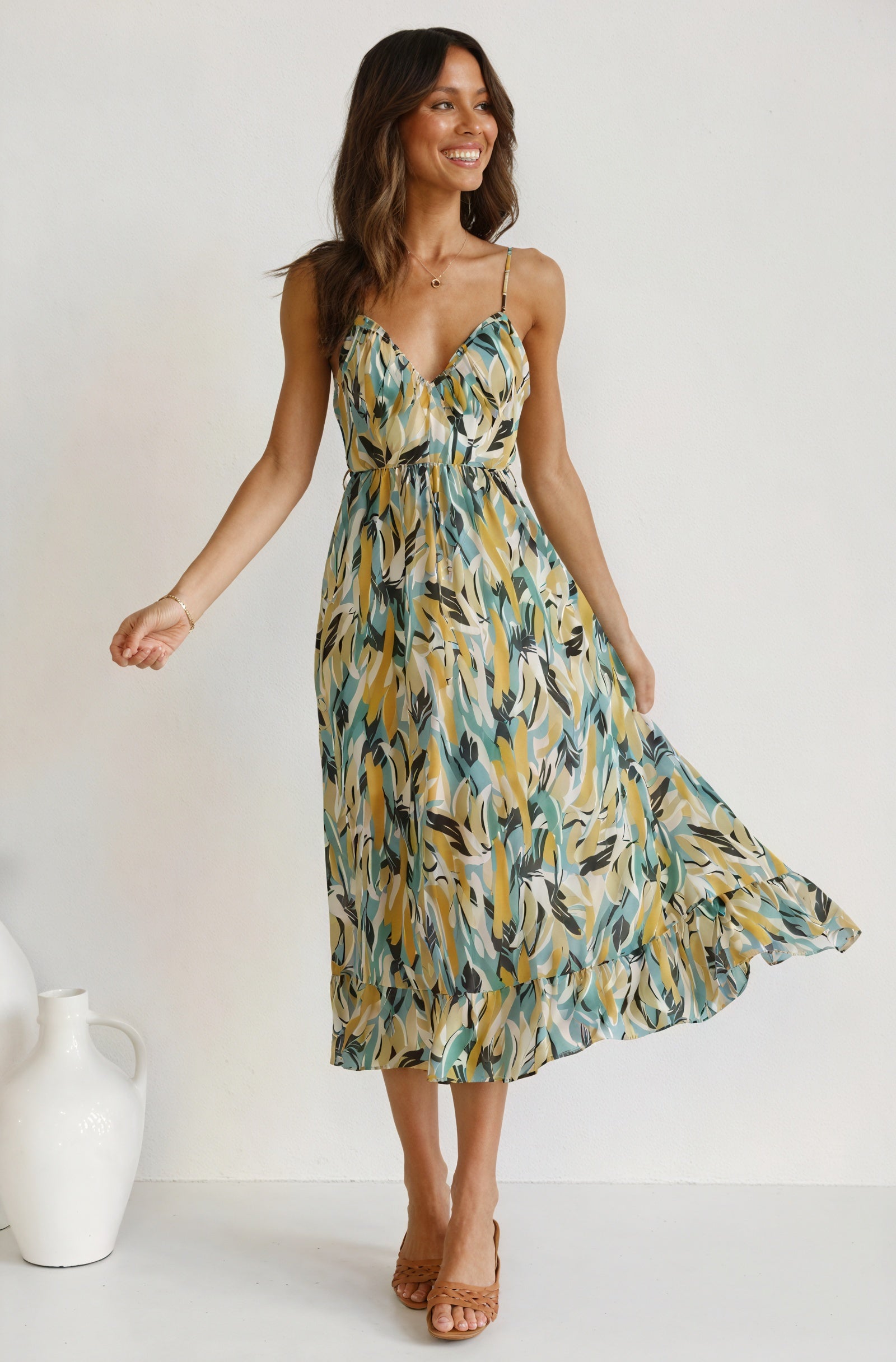 Vestido Estampado Abstracto con Tirantes Finos
