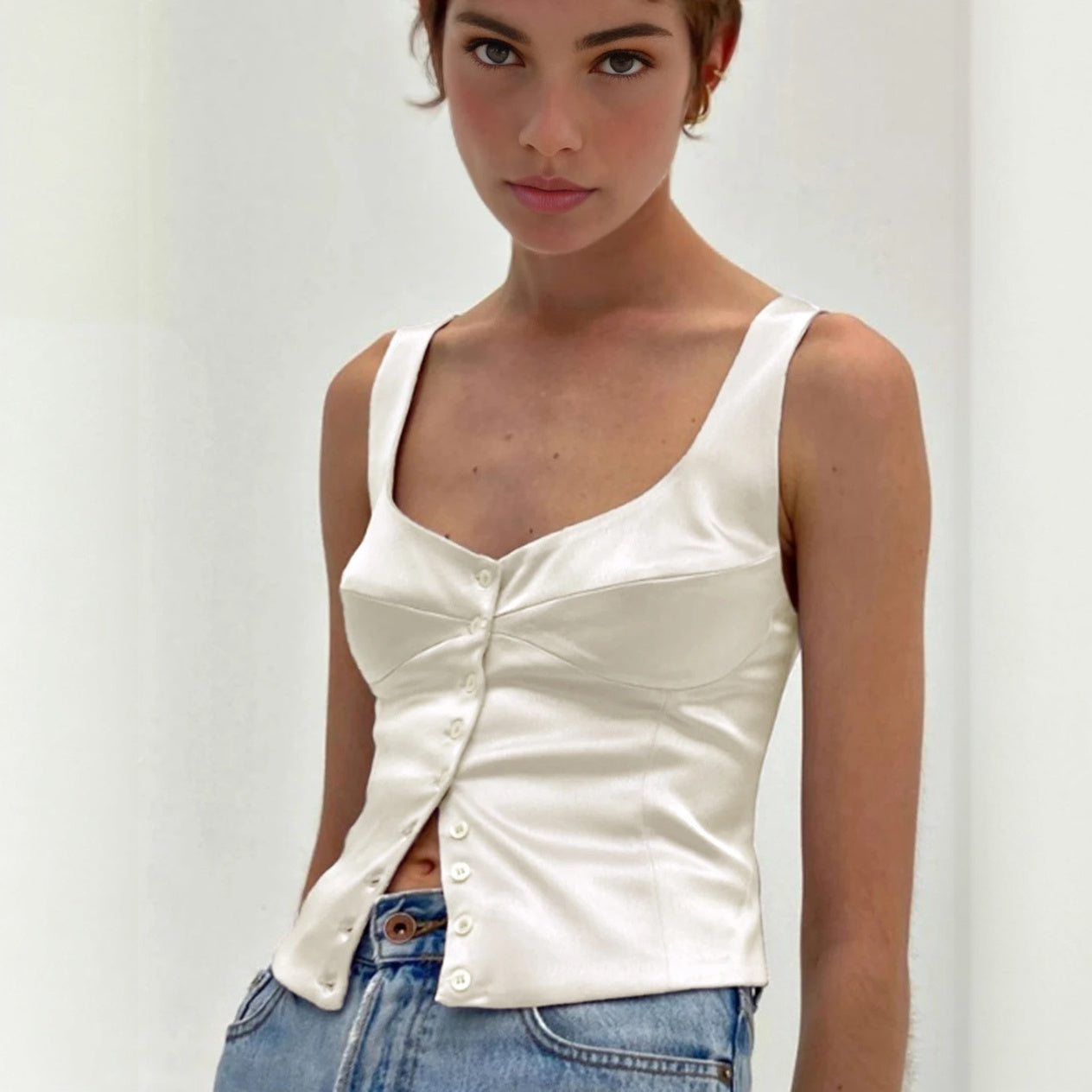 Top Chic con Botones y Escote Cuadrado