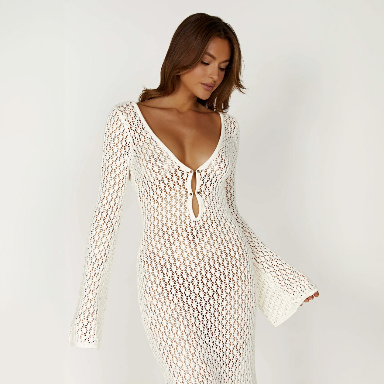 Vestido Bohemio Fluido con Detalle Tejido