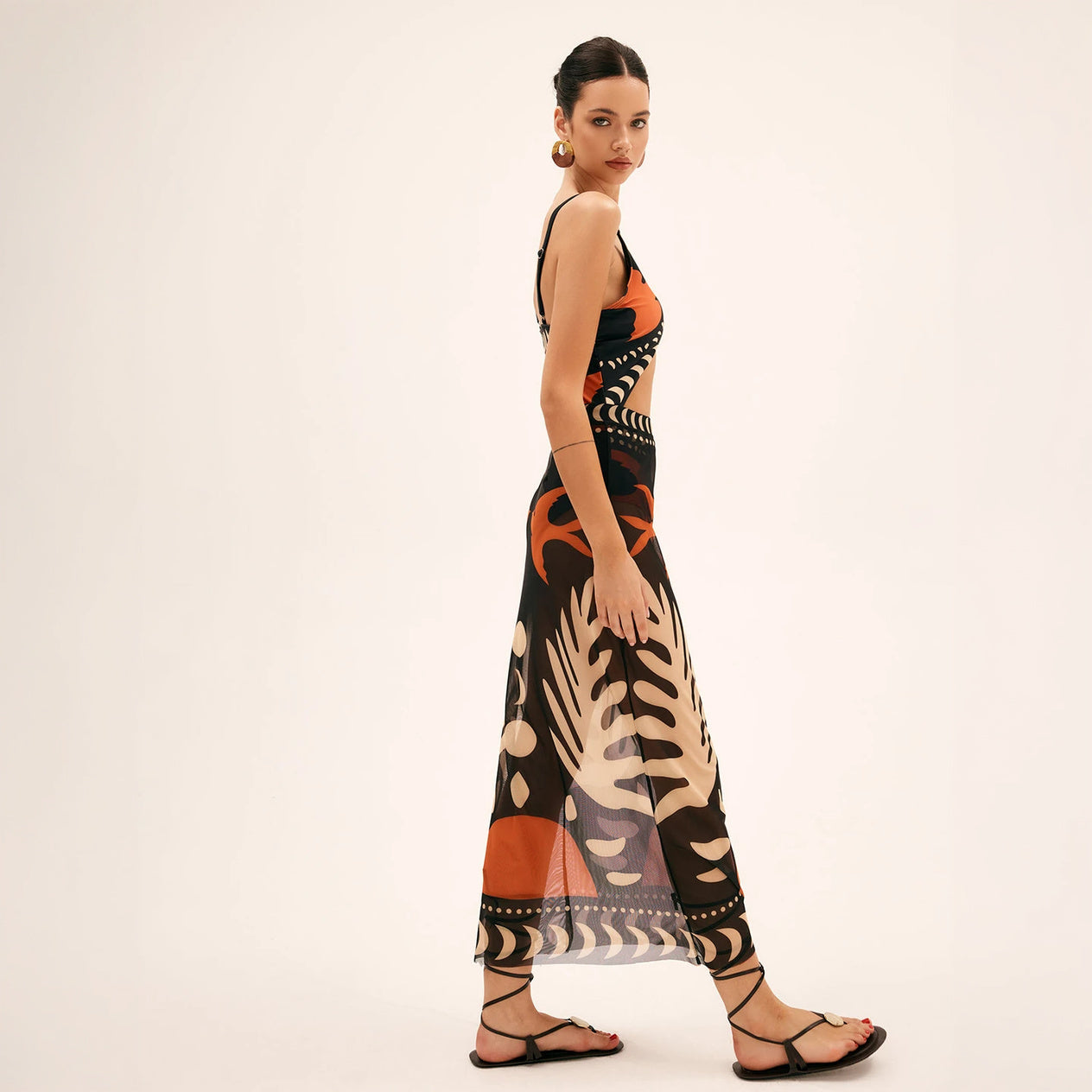 Vestido Maxi Estampado Abstracto con Abertura