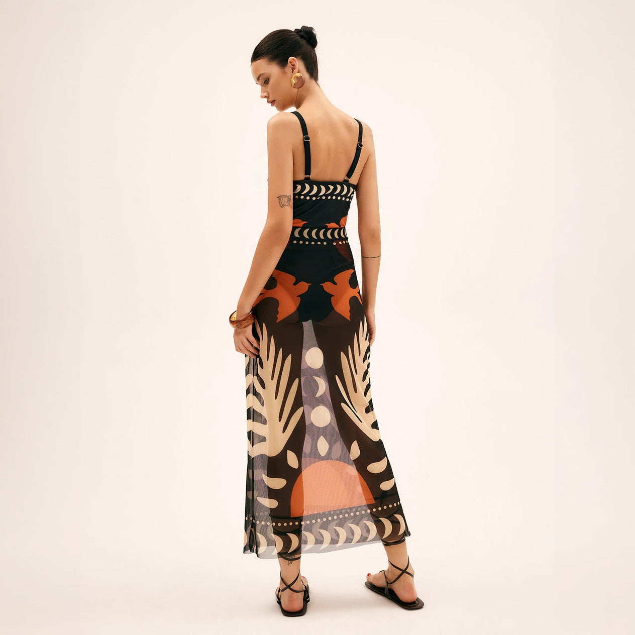 Vestido Maxi Estampado Abstracto con Abertura