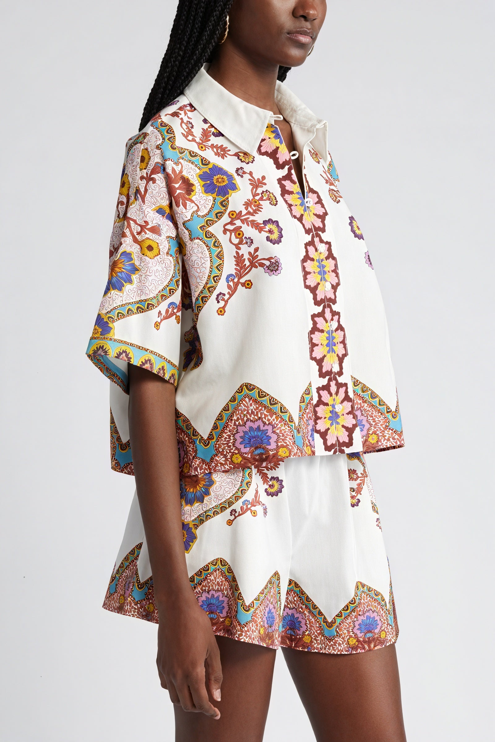 Camisa Estampada Manga Corta Estilo Bohemio