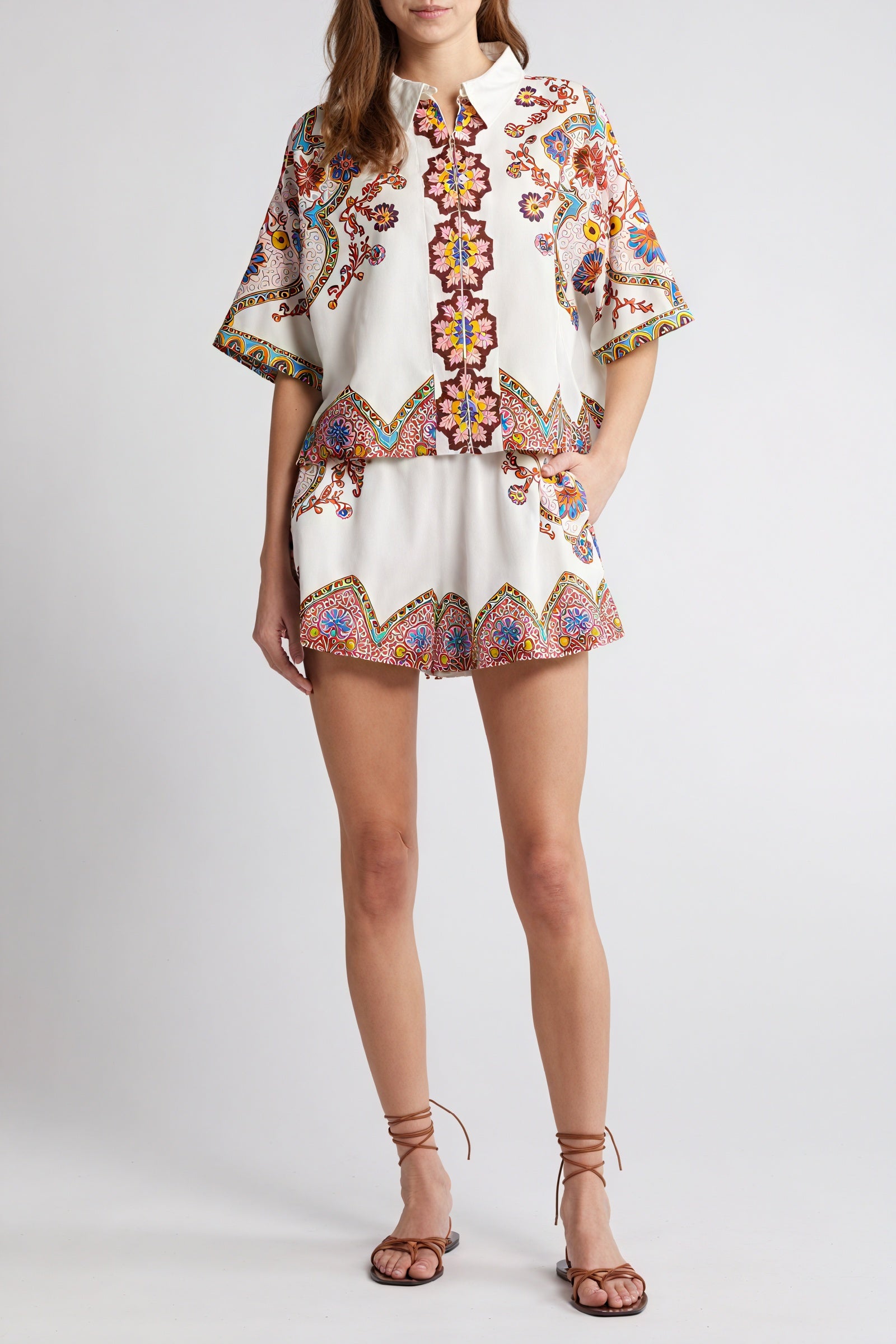 Camisa Estampada Manga Corta Estilo Bohemio