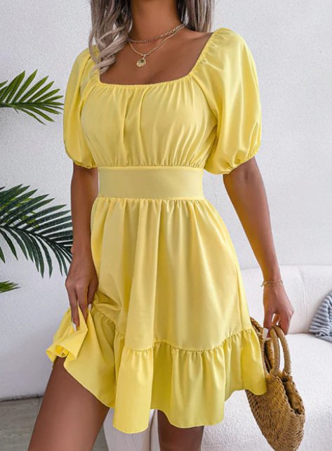 Vestido Corto con Volantes y Mangas Abullonadas