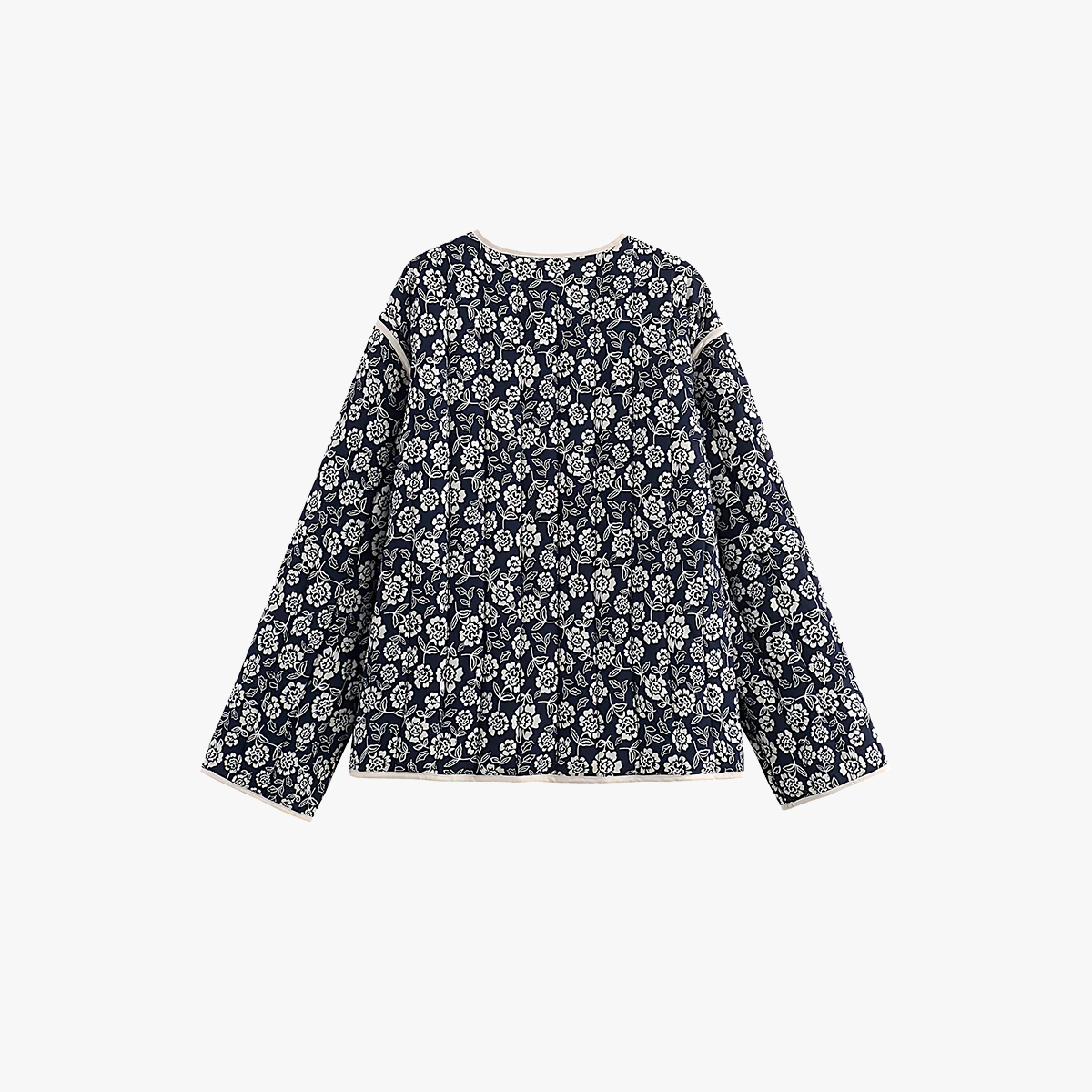 Chaqueta Estampada Floral con Ribete en Contraste