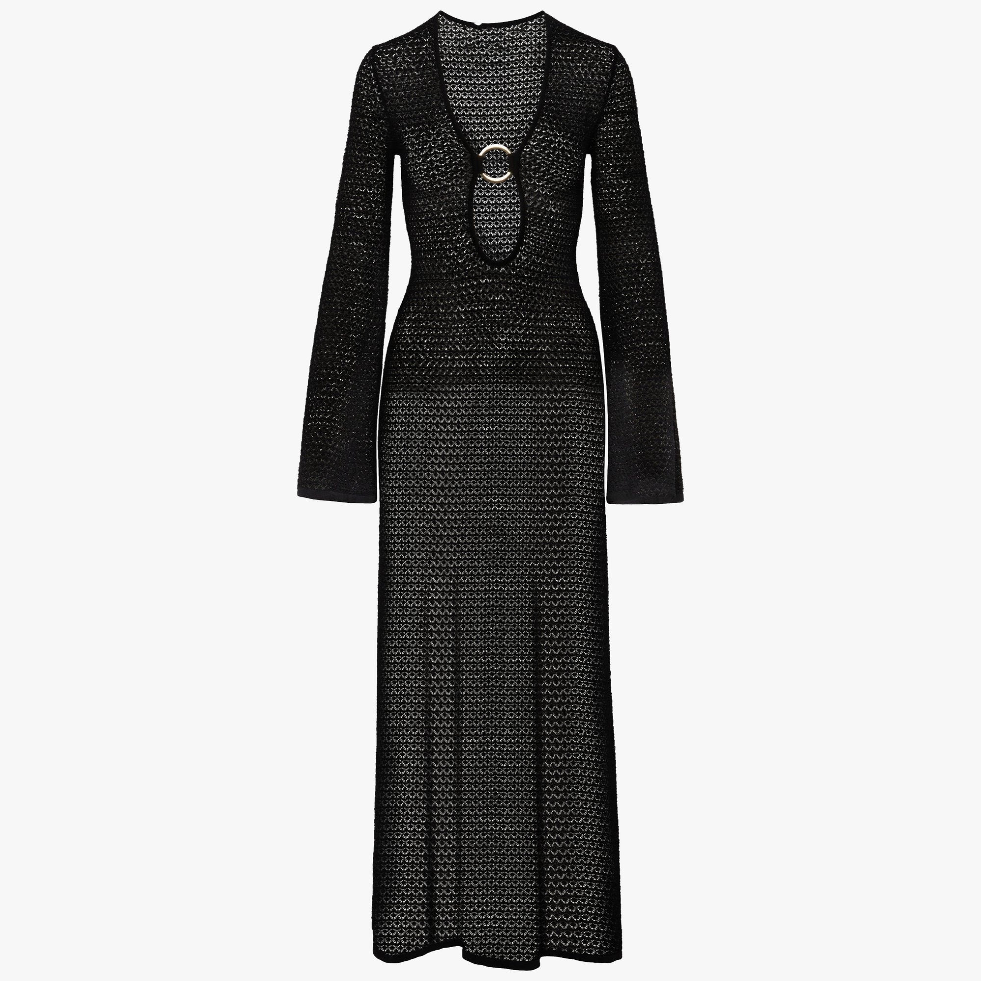 Vestido Maxi Tejido con Abertura y Detalle Anillo