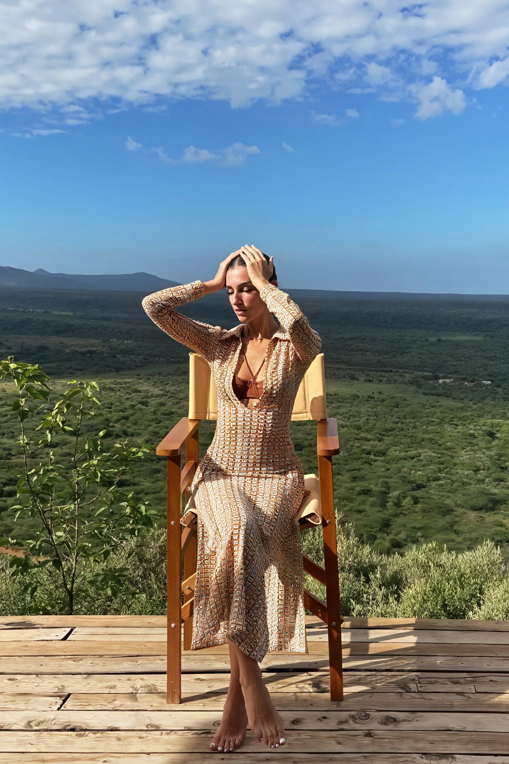 Vestido Maxi Estampado Geométrico con Cuello