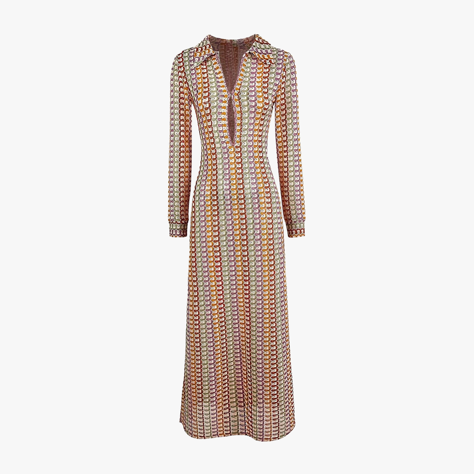 Vestido Maxi Estampado Geométrico con Cuello