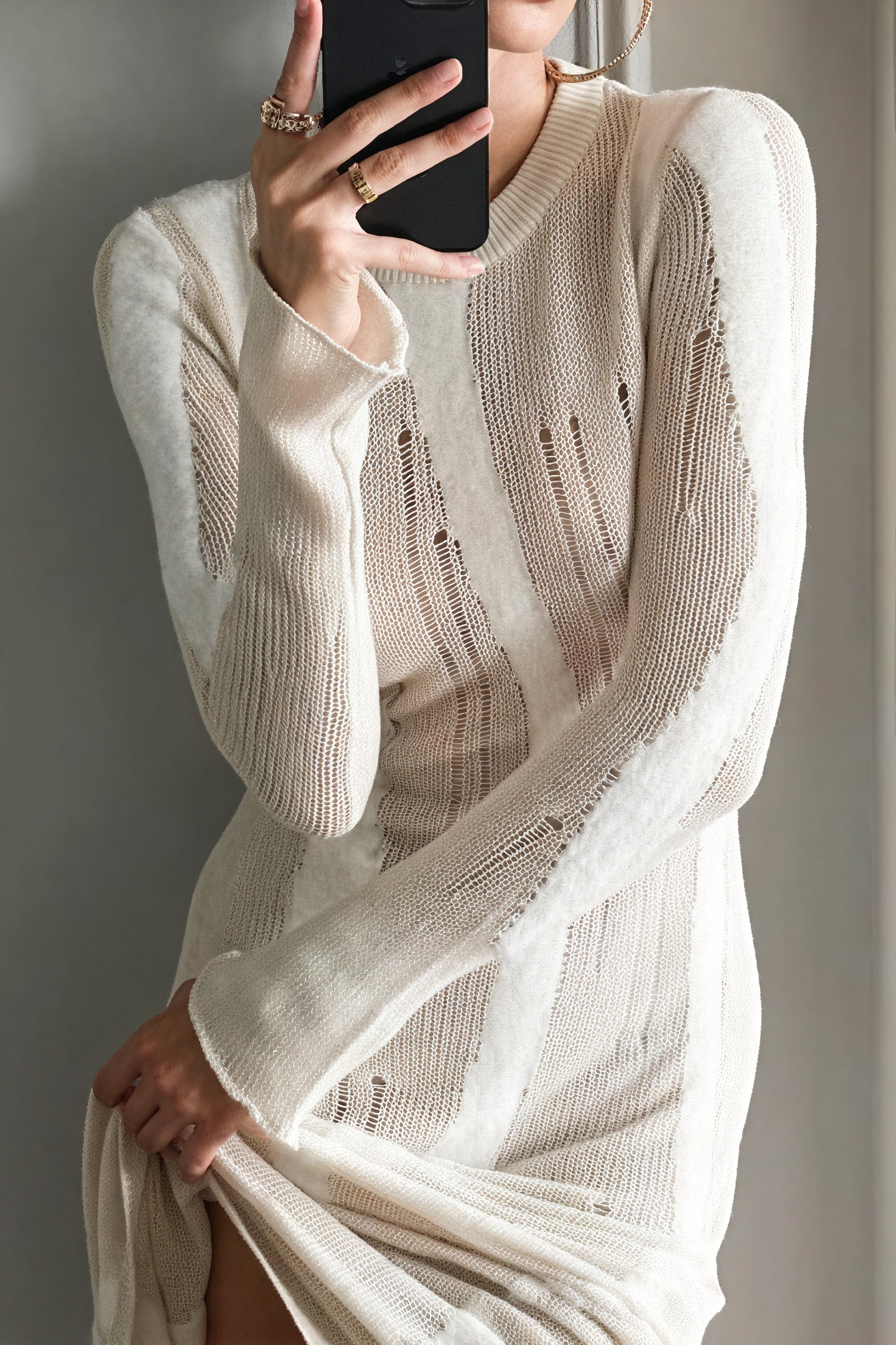 Vestido Largo Tejido con Detalle Perforado