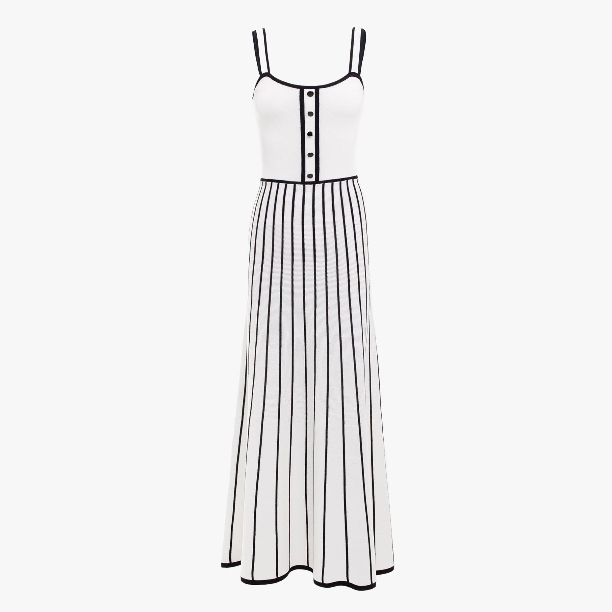 Vestido Midi con Botones y Falda Rayada