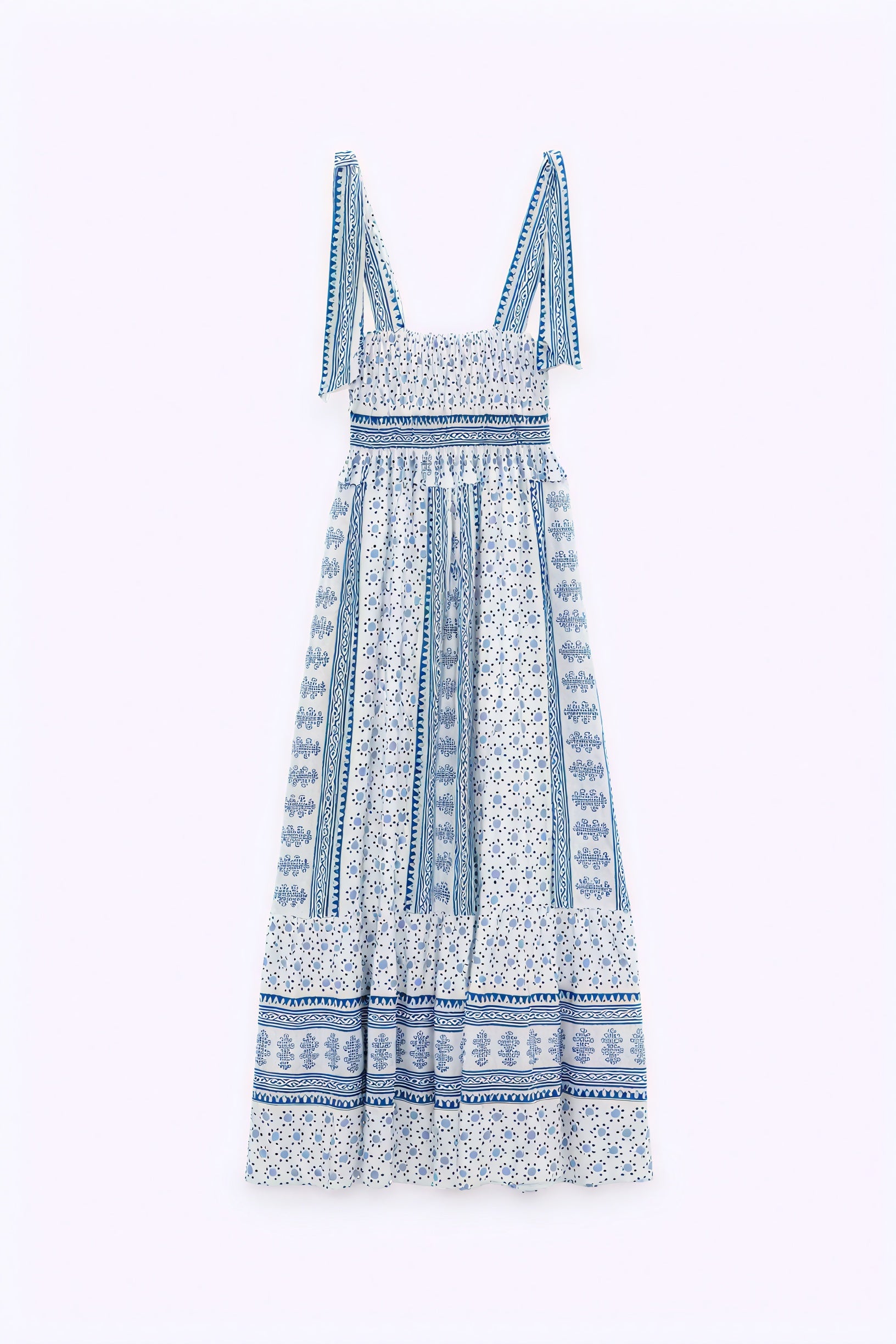 Vestido Midi Estampado con Tirantes Anudados