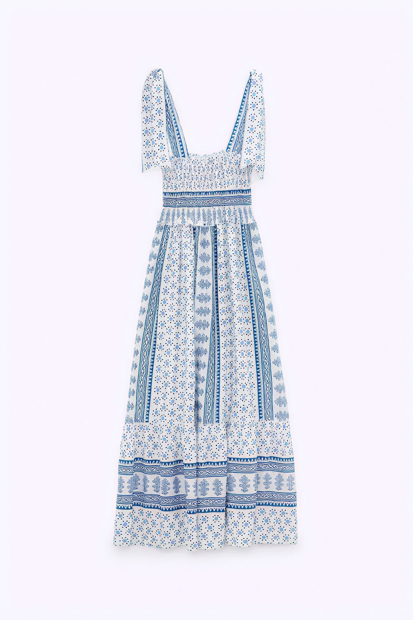 Vestido Midi Estampado con Tirantes Anudados