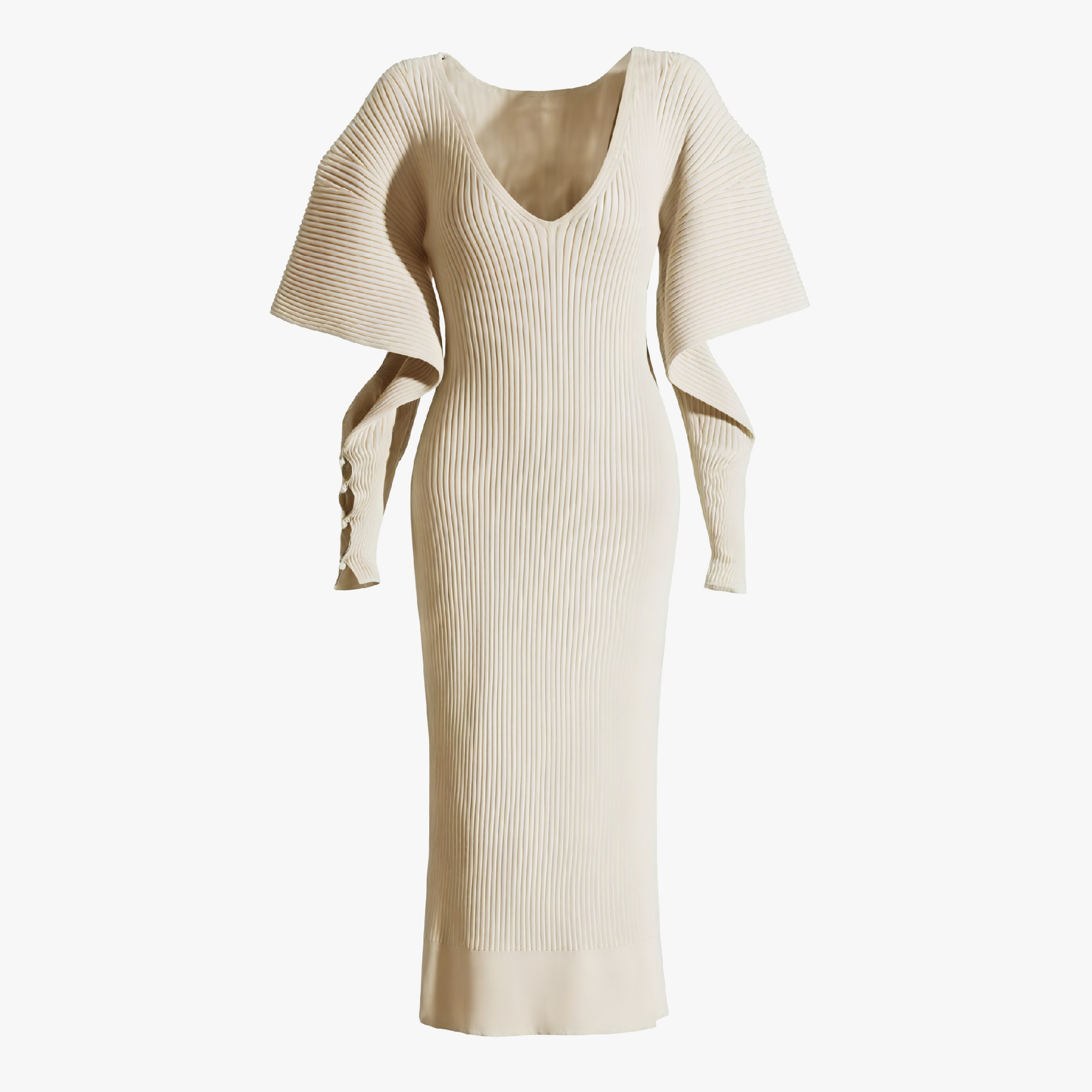 Vestido Midi Tejido con Mangas Tipo Capa