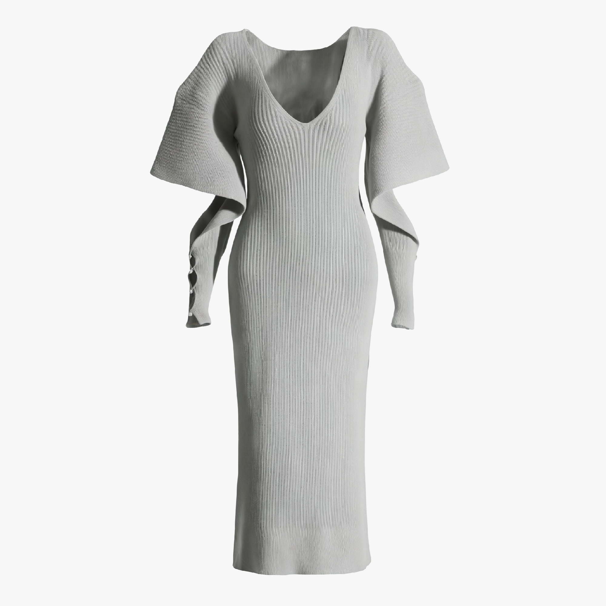 Vestido Midi Tejido con Mangas Tipo Capa