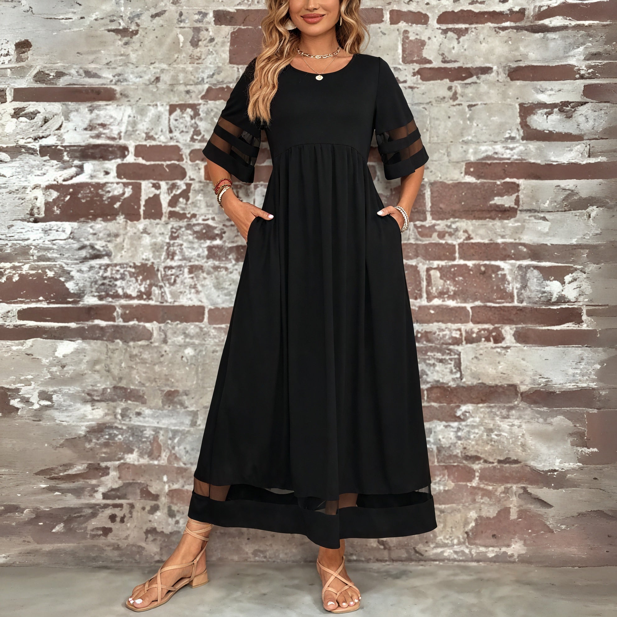 Vestido Maxi con Detalles de Malla