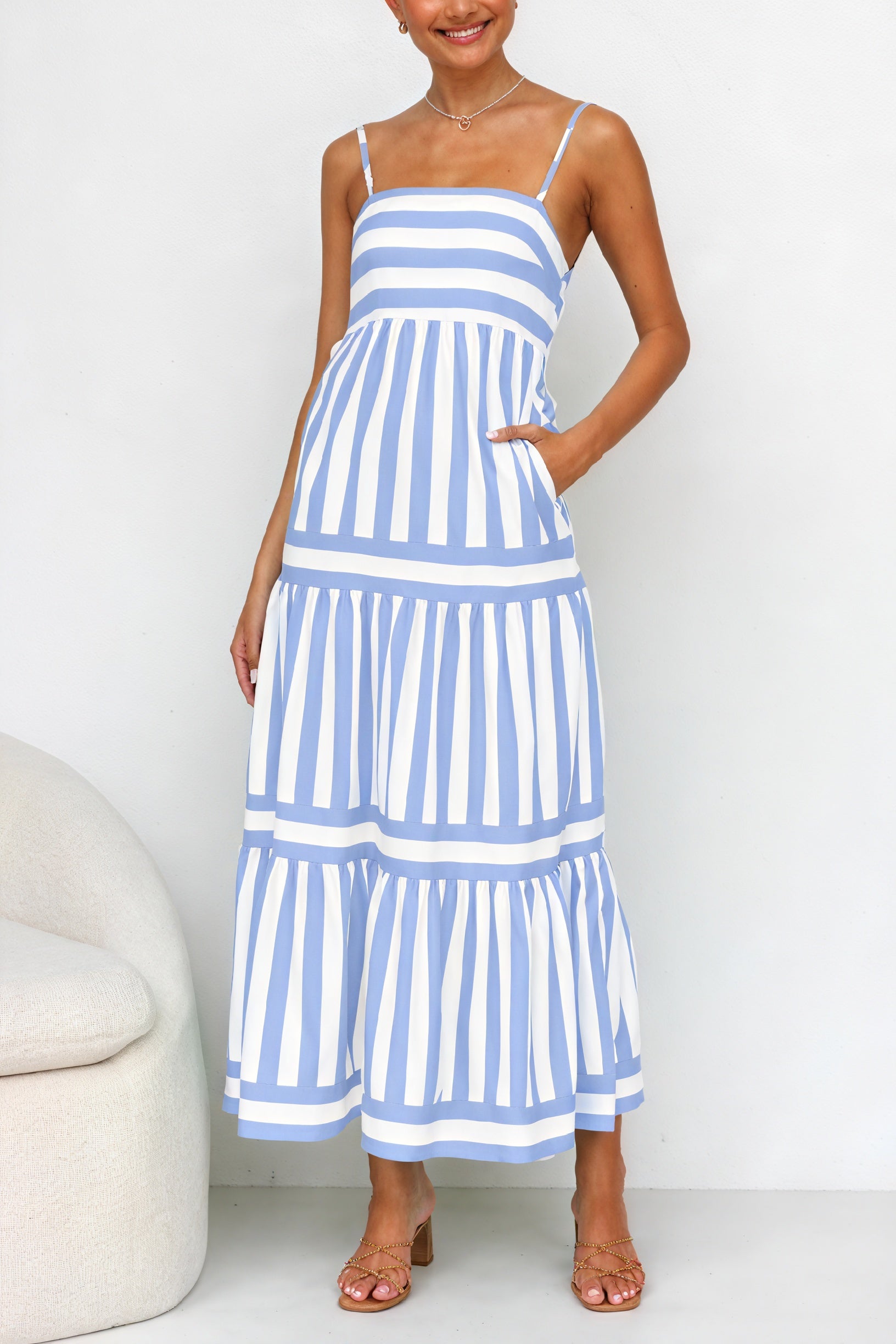 Vestido Maxi Rayas Verticales con Bolsillos