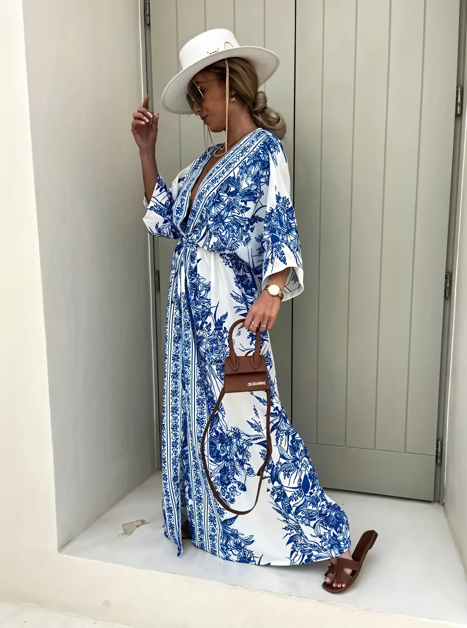 Vestido Maxi Floral Estilo Kimono
