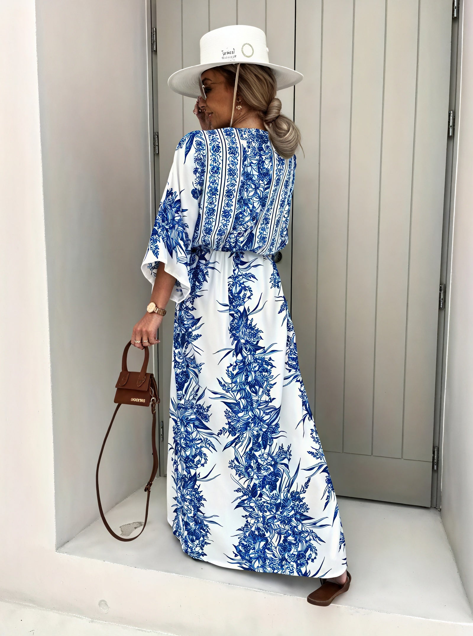 Vestido Maxi Floral Estilo Kimono