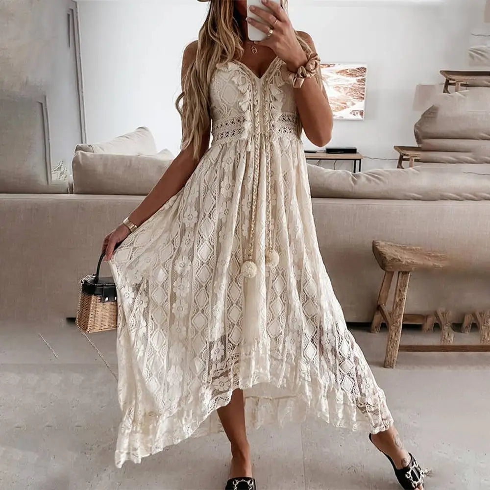 Vestido Midi Bohemio con Encaje Delicado