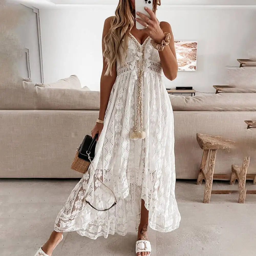 Vestido Midi Bohemio con Encaje Delicado