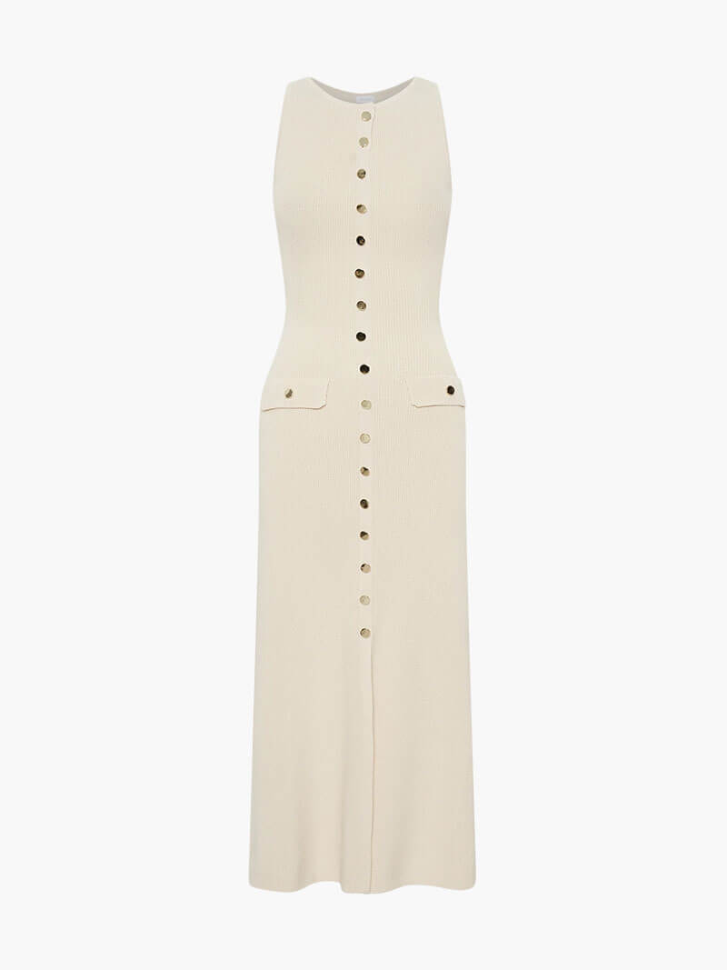 Vestido Midi Tejido con Botones Metálicos
