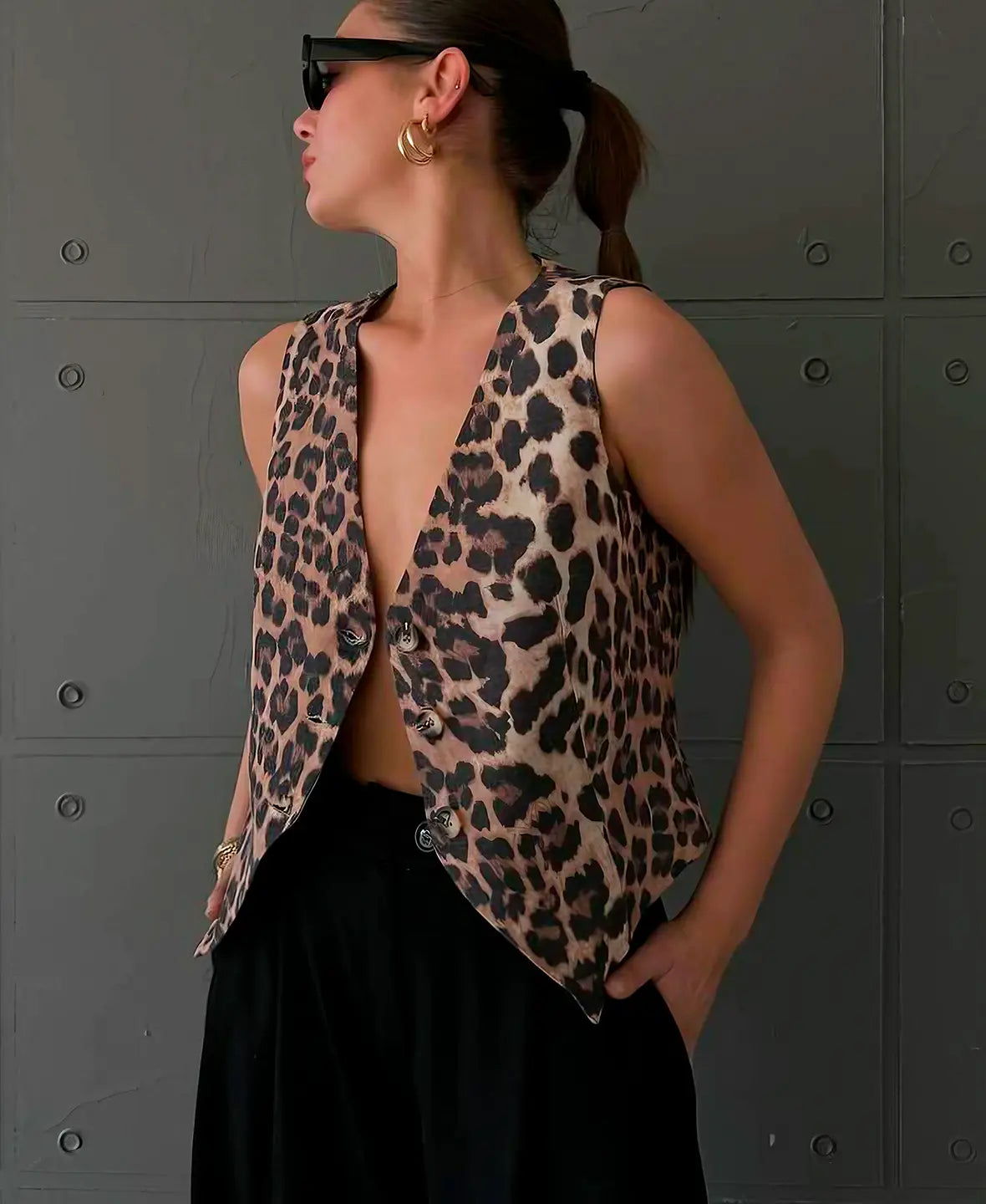 Top Estampado Animal con Botones
