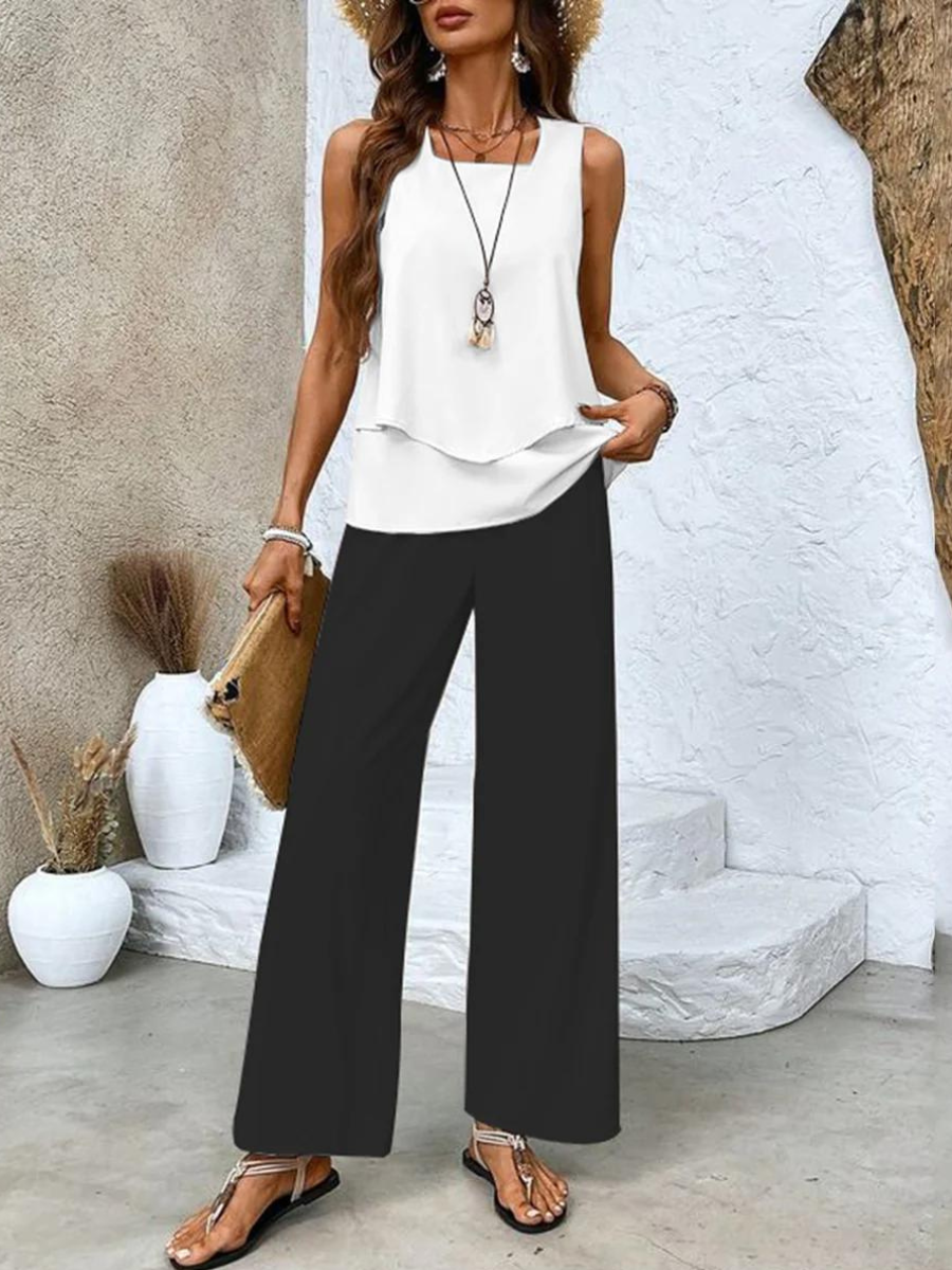 Conjunto Chic: Top sin Mangas y Pantalón Ancho