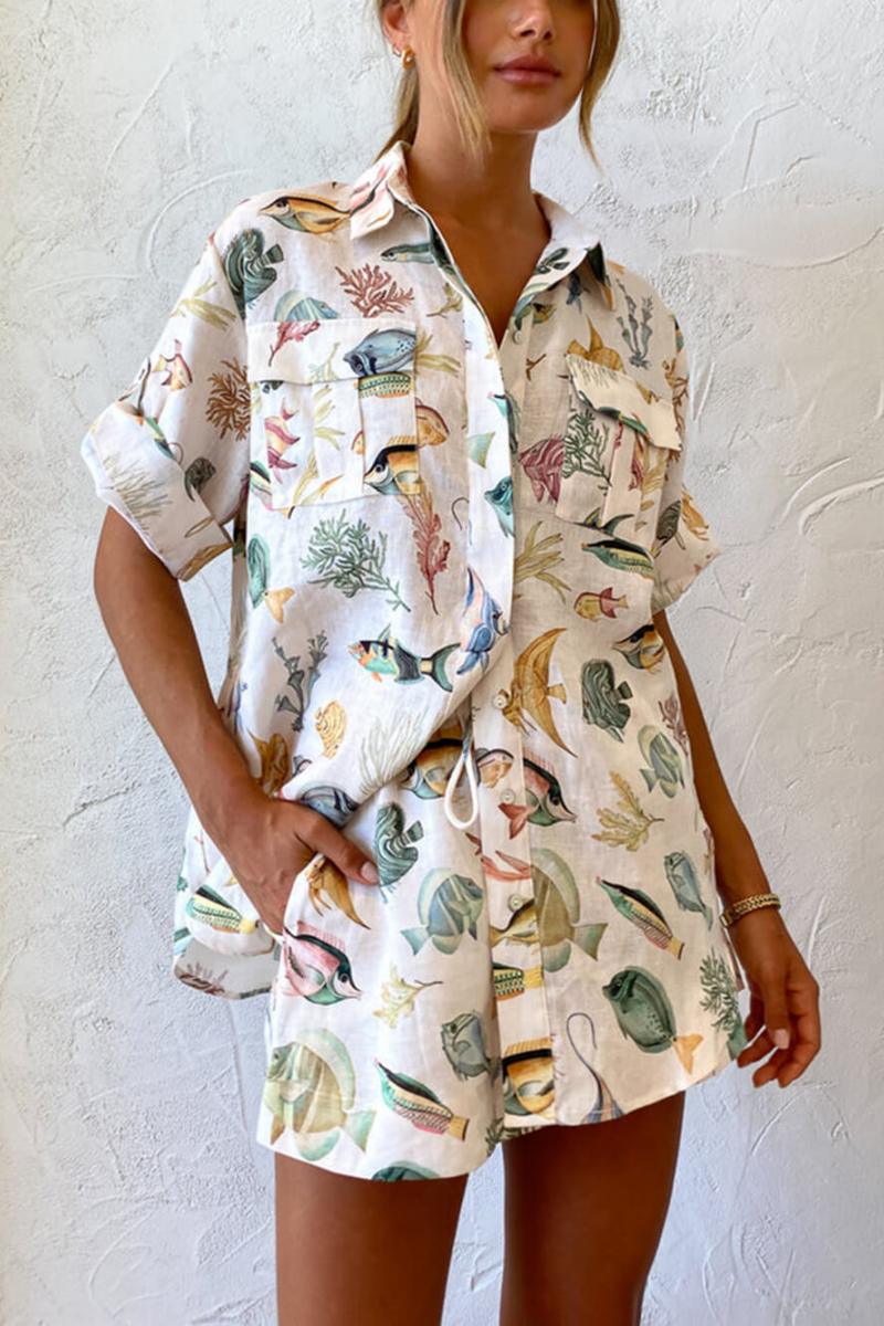 Conjunto Camisa y Shorts Estampado Tropical