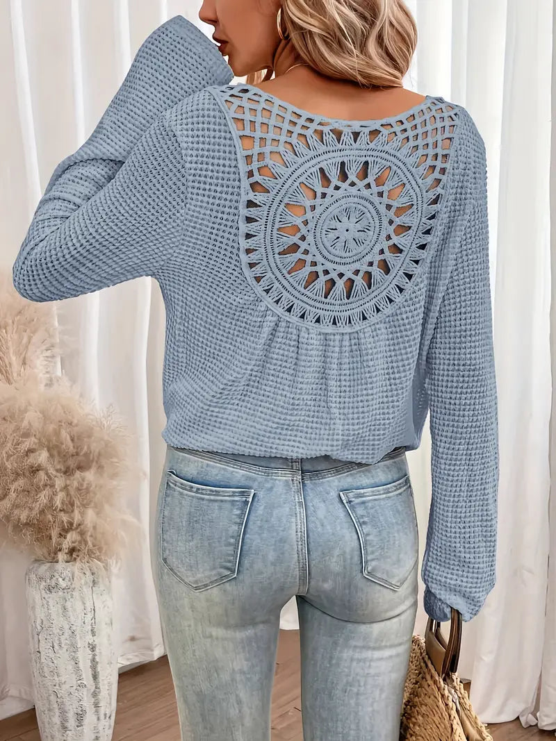 Top Manga Larga con Espalda Crochet