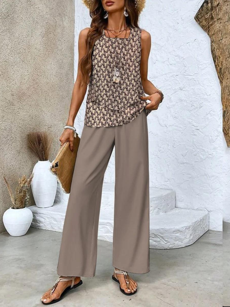 Conjunto Chic: Top sin Mangas y Pantalón Ancho