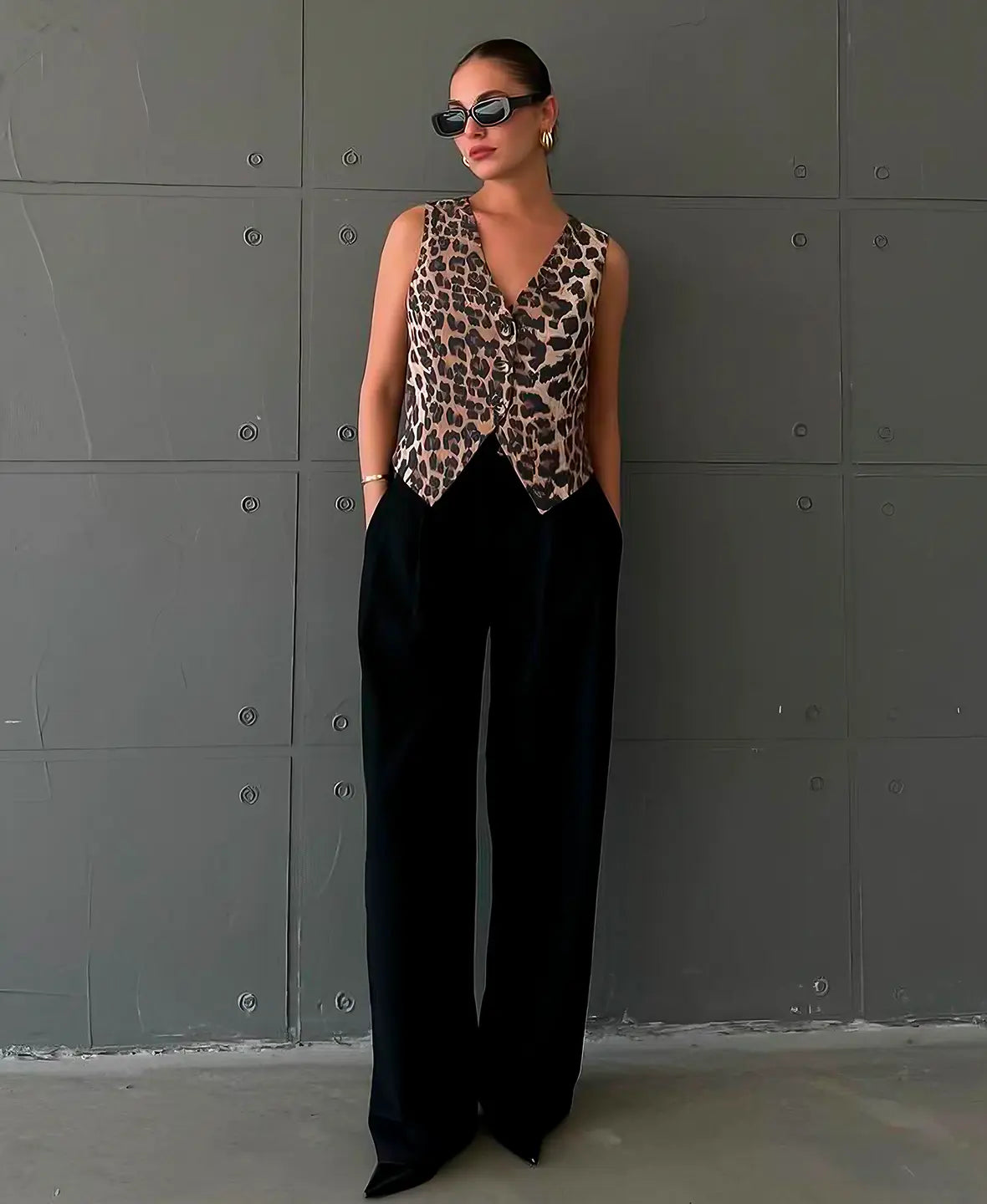 Top Estampado Animal con Botones