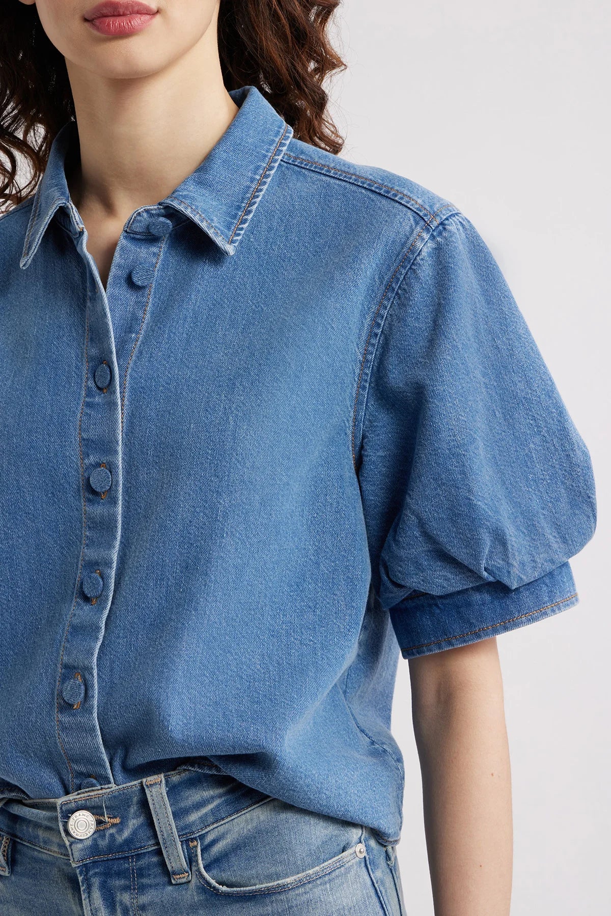Camisa Denim Manga Abullonada