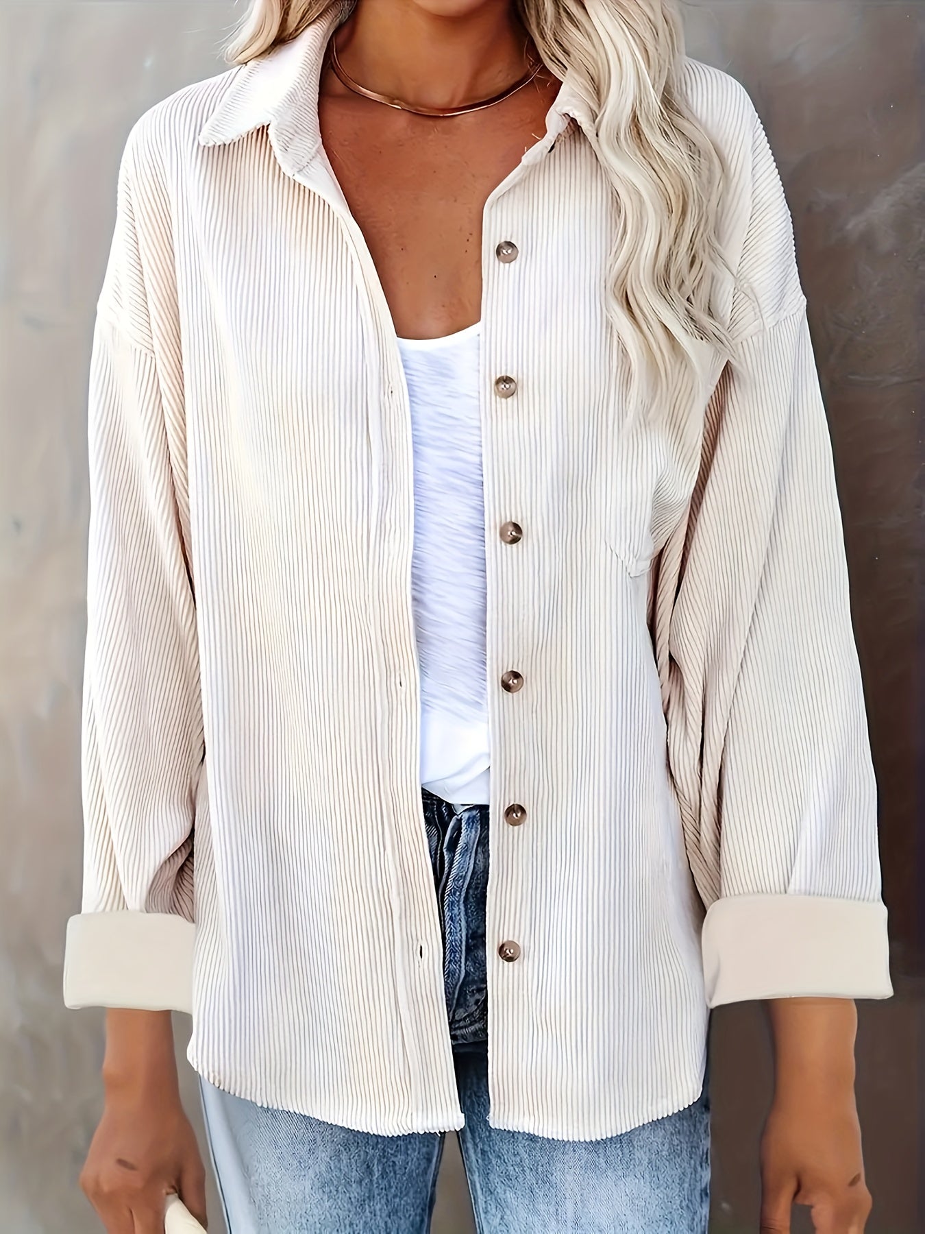 Camisa-Chaqueta Texturizada Botonada Casual
