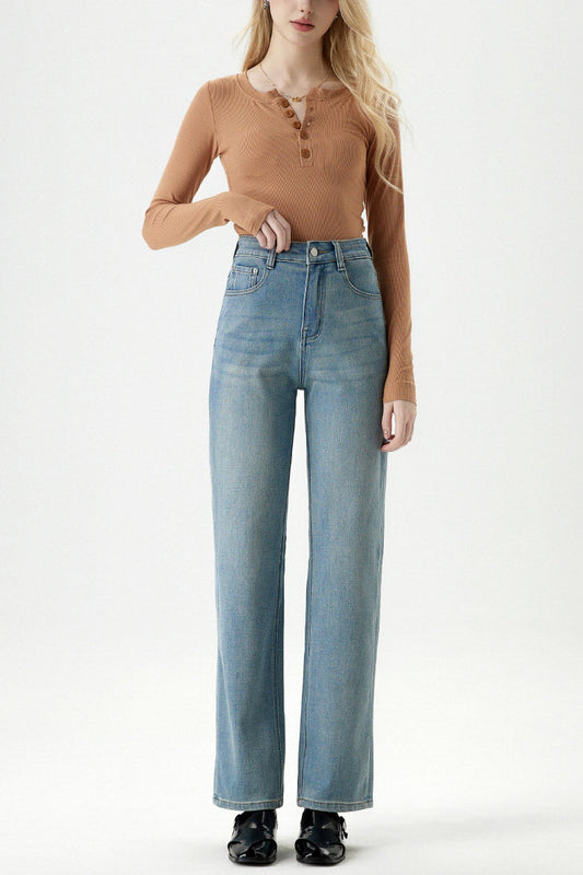 Top de Punto Acanalado y Jeans Tiro Alto