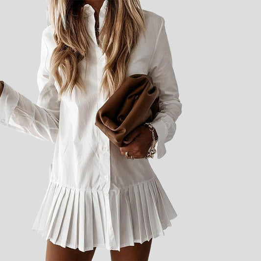 Vestido Camisero con Falda Plisada