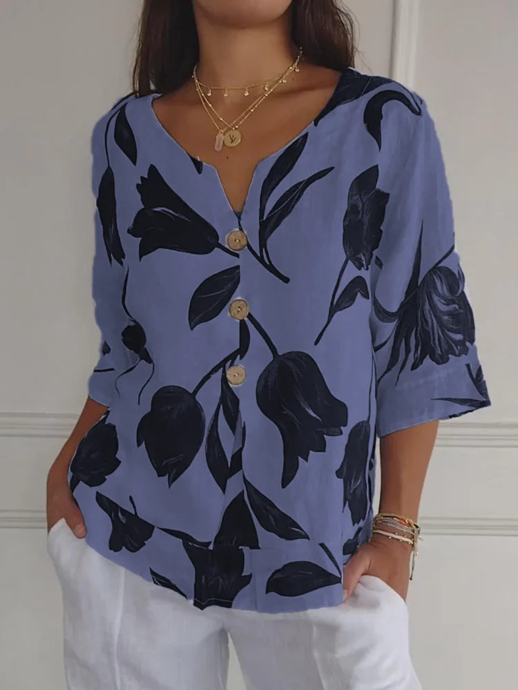 Blusa Estampada con Botones de Madera