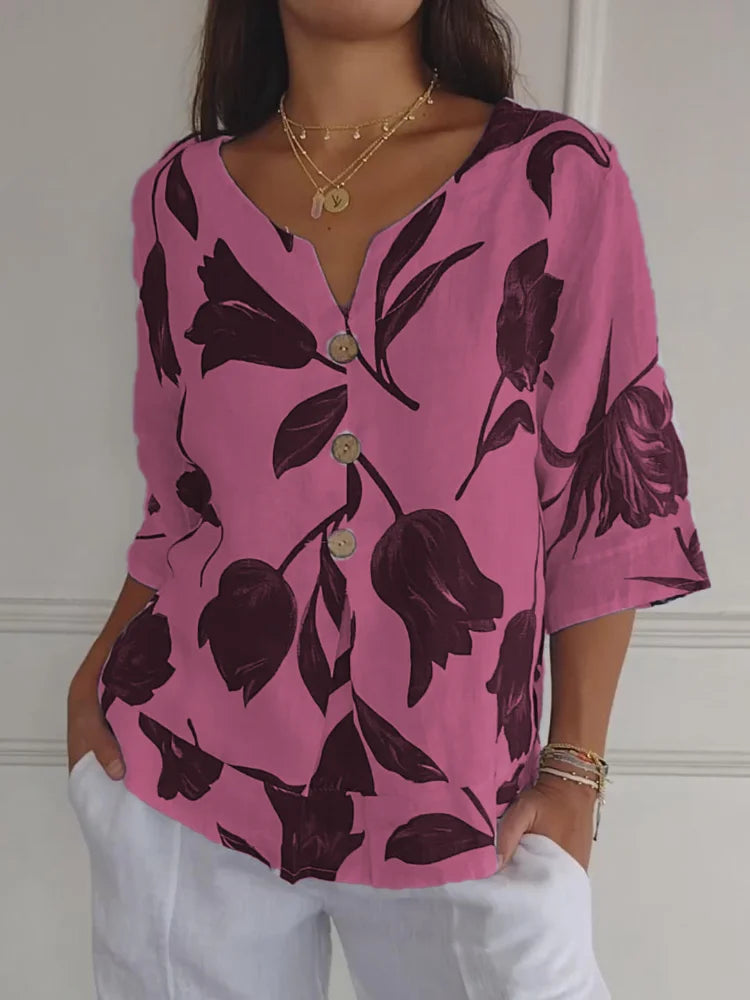 Blusa Estampada con Botones de Madera